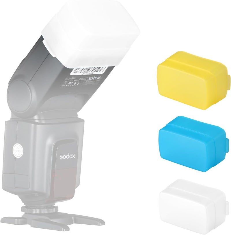 SUPON Flash Diffuser for Godox TT520 TT520ii TT560 TT560ii Flash Speedlite （3 Pack White Blue Yellow） - Image 1